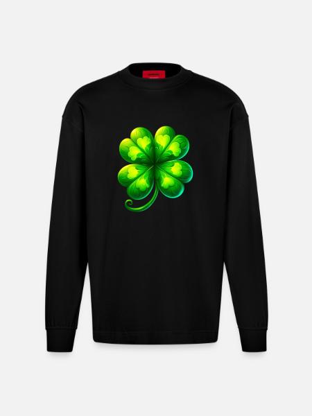 Four-leaf clover - Heavyweight Oversized Organic Longsleeve Shirt Made in EU - SOLID BLACK