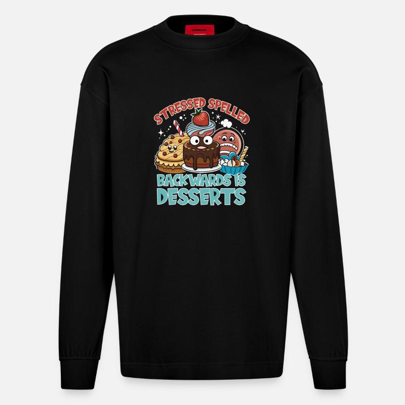 Stressed Spelled Backwards Desserts - Heavyweight Oversized Organic Langarmshirt Made in EU - SOLID BLACK
