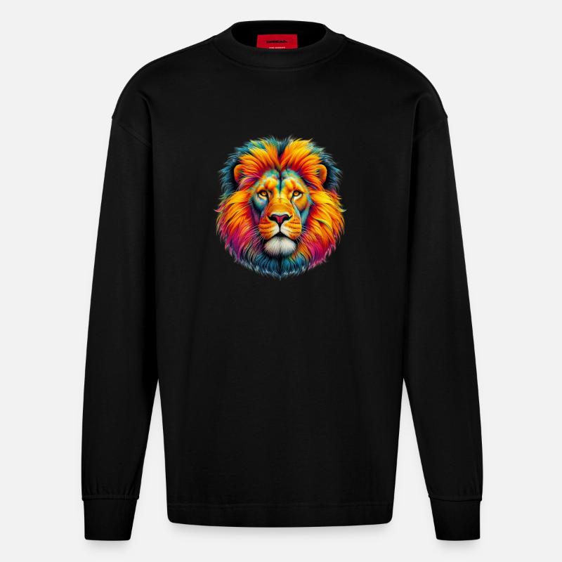 Löwe - Heavyweight Oversized Organic Langarmshirt Made in EU - SOLID BLACK