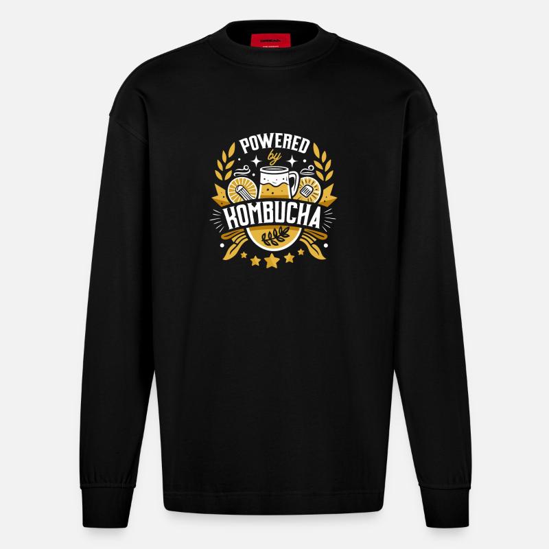 Kombucha Kraft Emblem - Heavyweight Oversized Organic Langarmshirt Made in EU - SOLID BLACK