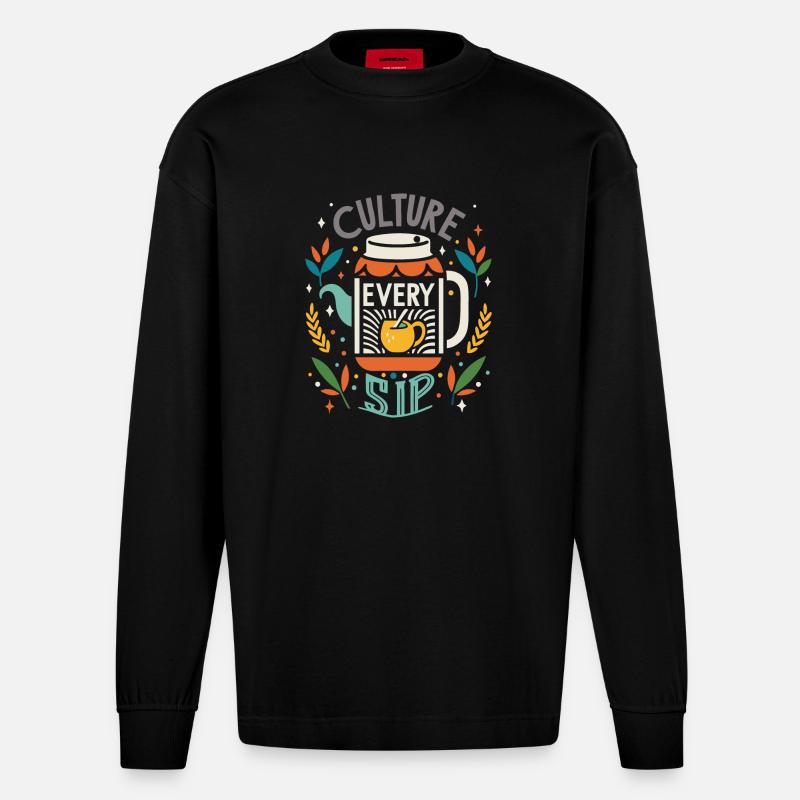 Propulsé par le champignon Kombucha - Manches longues bio épais oversize fabriqué en UE - SOLID BLACK