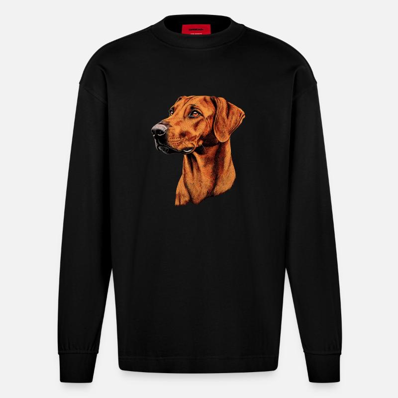 Rhodesian Ridgeback Jagdhund Hunde Stolz Ridgeback - Heavyweight Oversized Organic Langarmshirt Made in EU - SOLID BLACK
