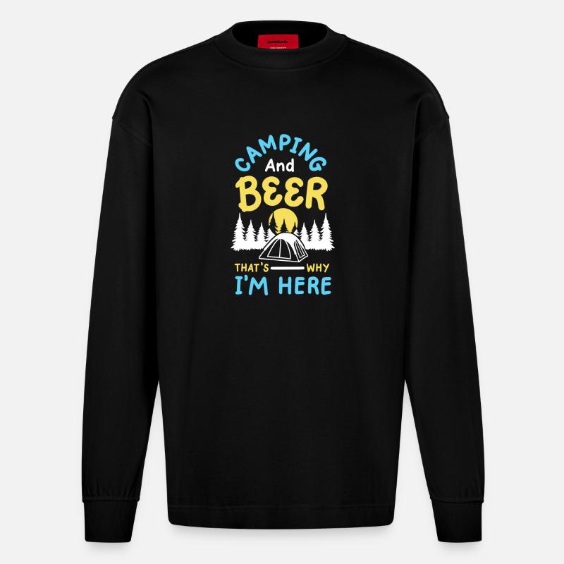 Camping und Bier Camper - Heavyweight Oversized Organic Langarmshirt Made in EU - SOLID BLACK