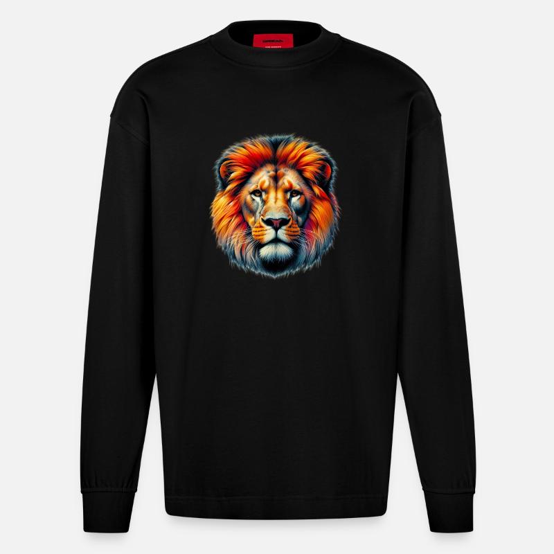 Löwe - Heavyweight Oversized Organic Langarmshirt Made in EU - SOLID BLACK