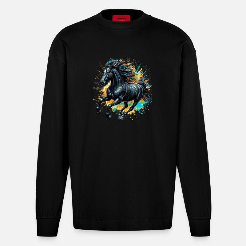 Pferd - Heavyweight Oversized Organic Langarmshirt Made in EU - SOLID BLACK