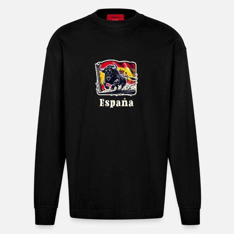 Espagne Drapeau Taureau Design - Manches longues bio épais oversize fabriqué en UE - SOLID BLACK