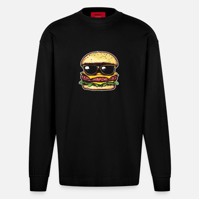 Burger mit Sonnenbrille – Pop Art - Heavyweight Oversized Organic Langarmshirt Made in EU - SOLID BLACK