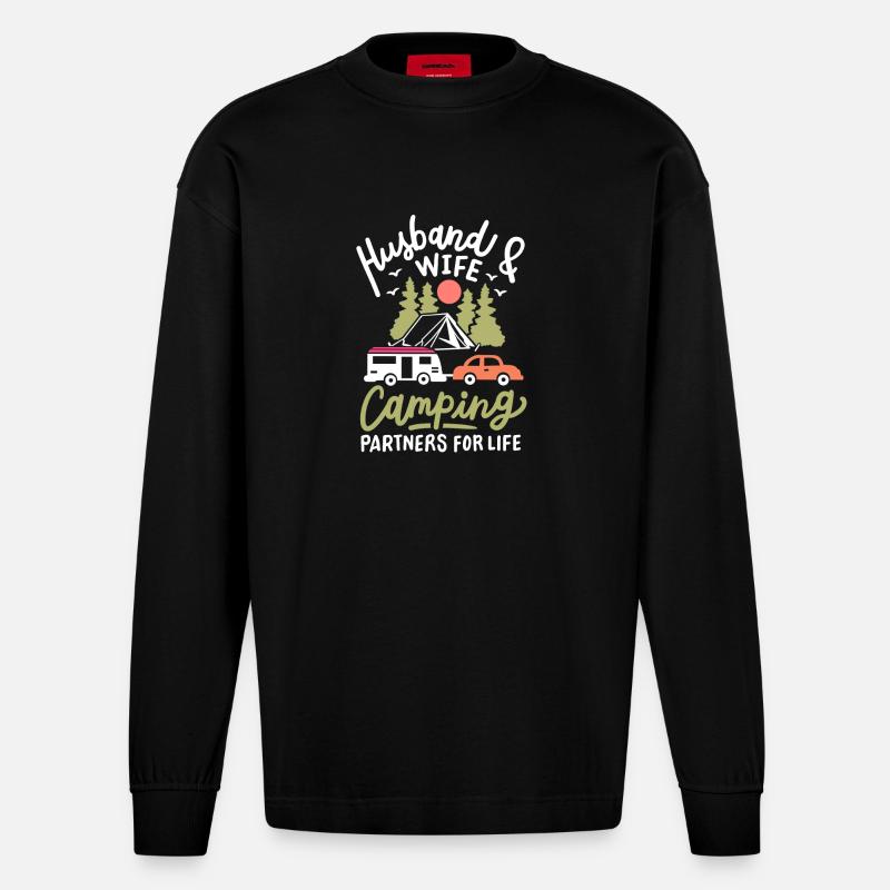 Camper Camping - Heavyweight Oversized Organic Langarmshirt Made in EU - SOLID BLACK
