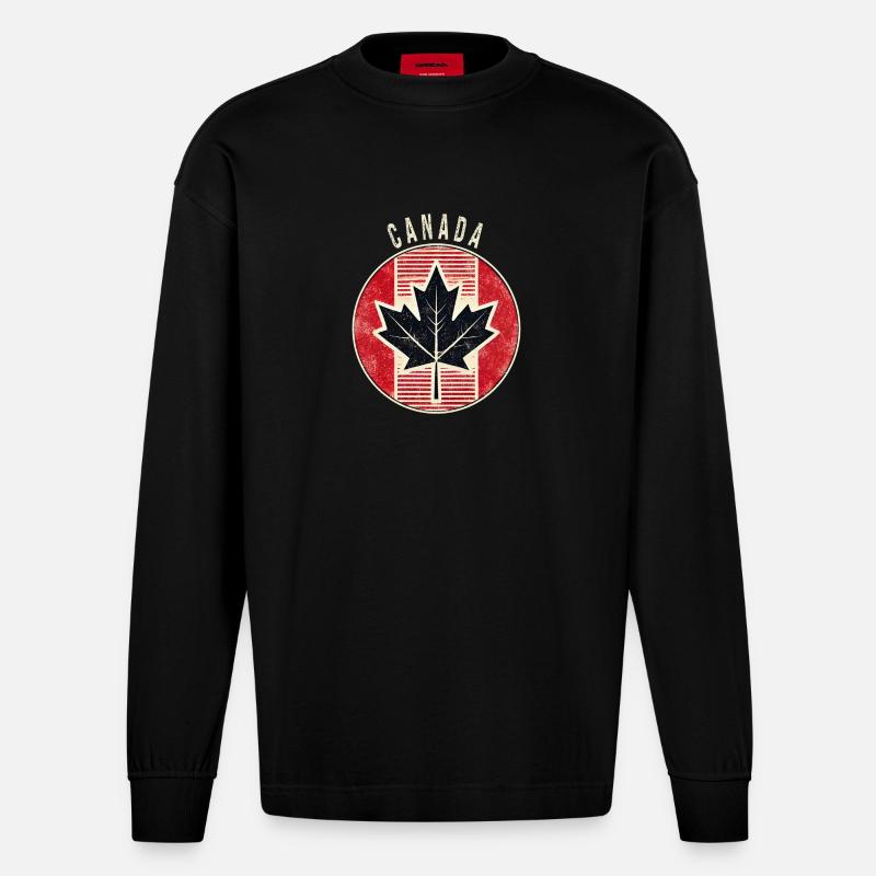 Canada maple leaf design - Heavyweight Oversized Organic Longsleeve Shirt Made in EU - SOLID BLACK