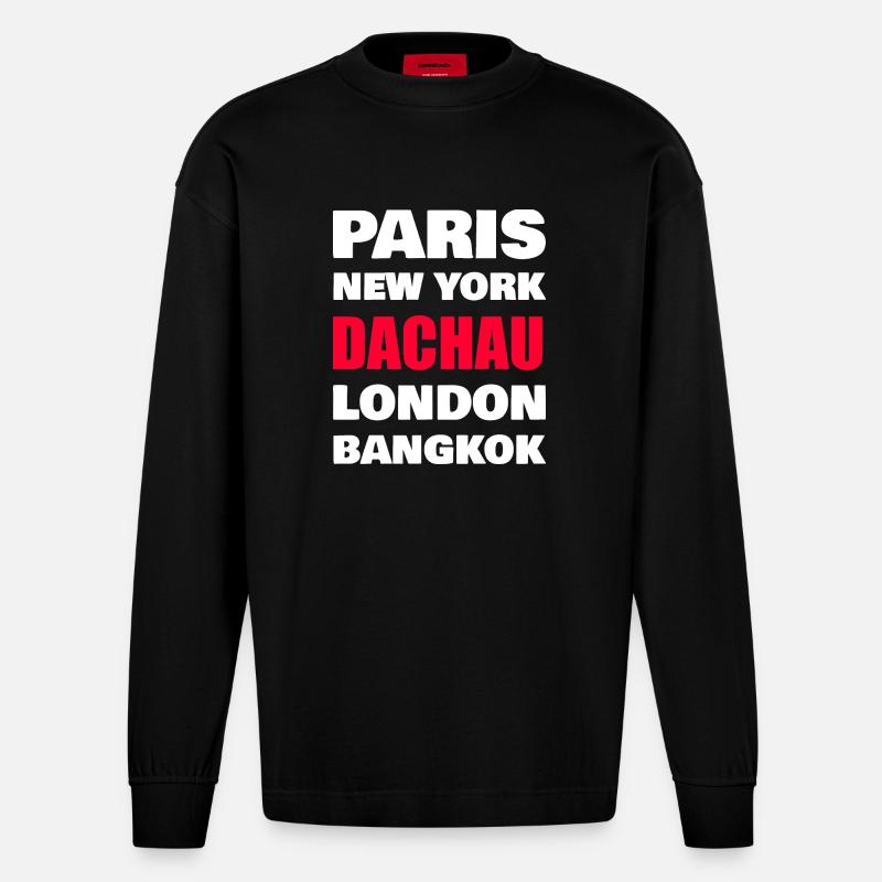 Dachau  - Heavyweight Oversized Organic Langarmshirt Made in EU - SOLID BLACK