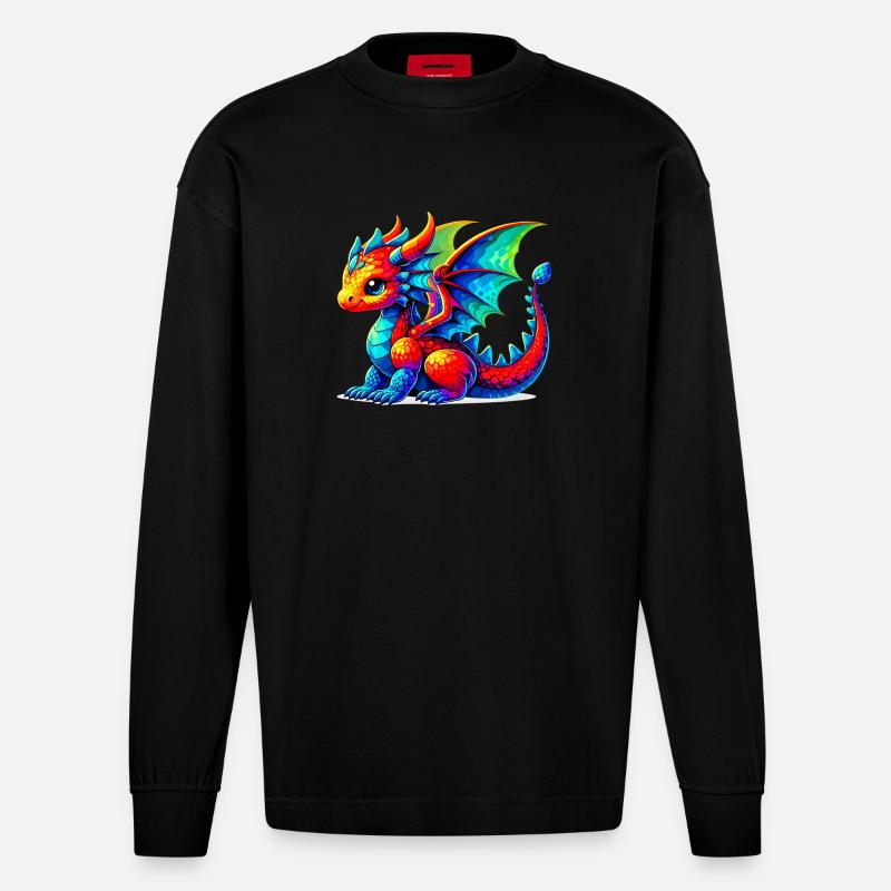 Drache - Heavyweight Oversized Organic Langarmshirt Made in EU - SOLID BLACK