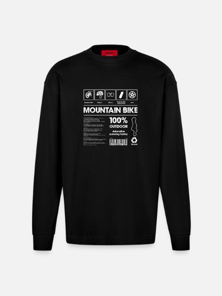 Mountain Bike Icons Tee - Heavyweight Oversized Organic Longsleeve Shirt Made in EU - SOLID BLACK