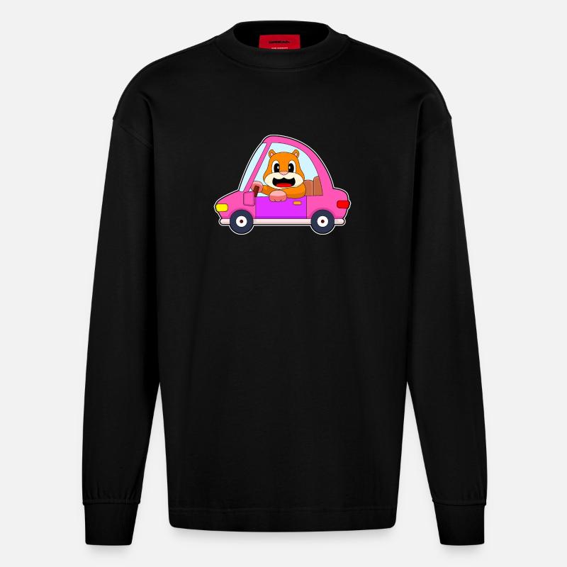 Hamster Auto - Heavyweight Oversized Organic Langarmshirt Made in EU - SOLID BLACK