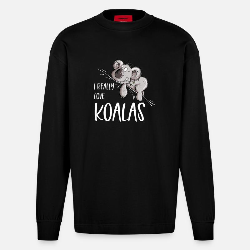 I Really Love Koalas Koala Bär - Heavyweight Oversized Organic Langarmshirt Made in EU - SOLID BLACK