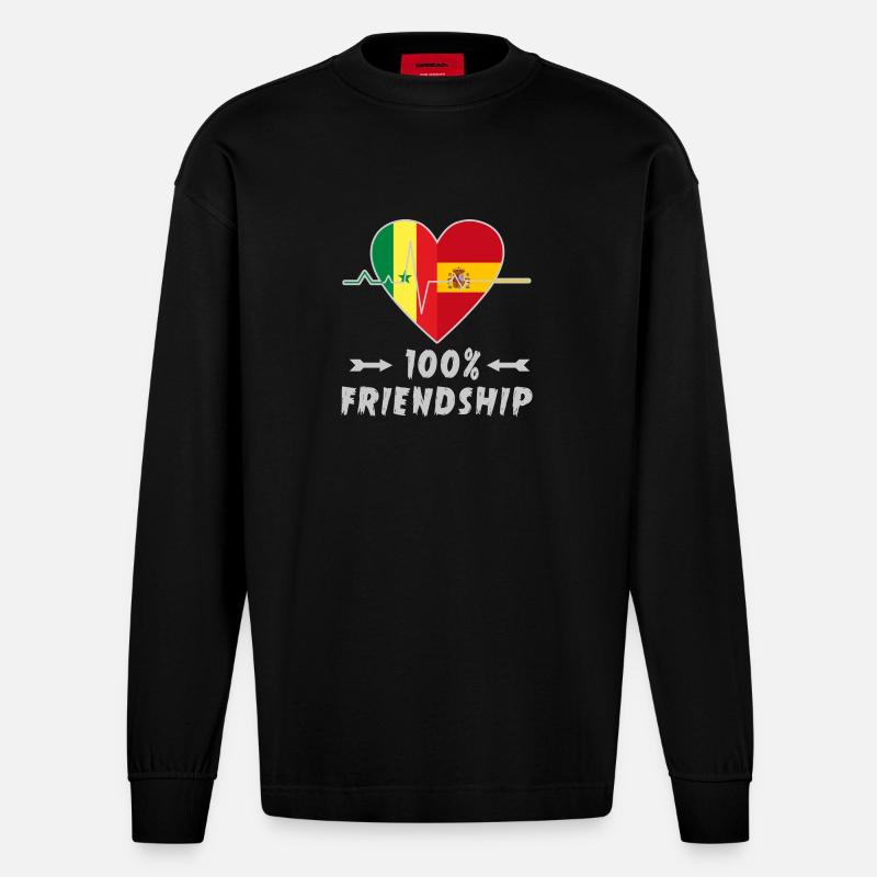 Senegal und Spanien 100% Freundschaft - Heavyweight Oversized Organic Langarmshirt Made in EU - SOLID BLACK