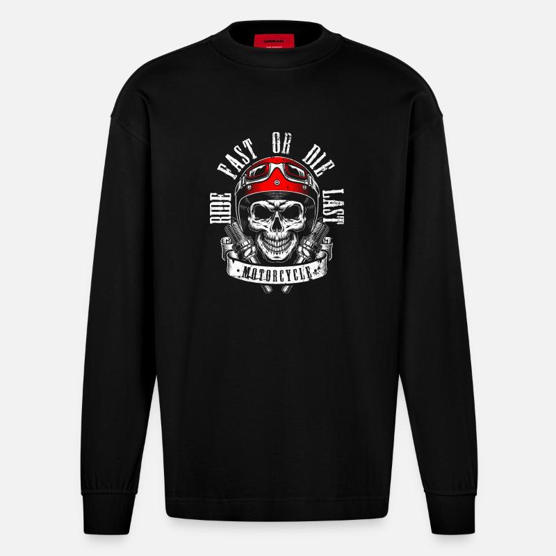 Fahre schnell oder stirb Skull Moto Art - Heavyweight Oversized Organic Langarmshirt Made in EU - SOLID BLACK