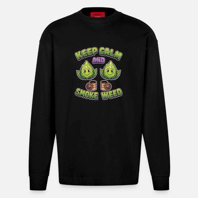 Drôles de fleurs d’herbe - Manches longues bio épais oversize fabriqué en UE - SOLID BLACK