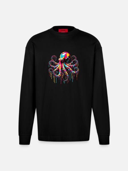 Octopus - Heavyweight Oversized Organic Longsleeve Shirt Made in EU - SOLID BLACK