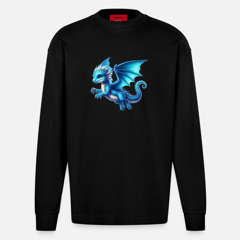 Drache - Heavyweight Oversized Organic Langarmshirt Made in EU - SOLID BLACK