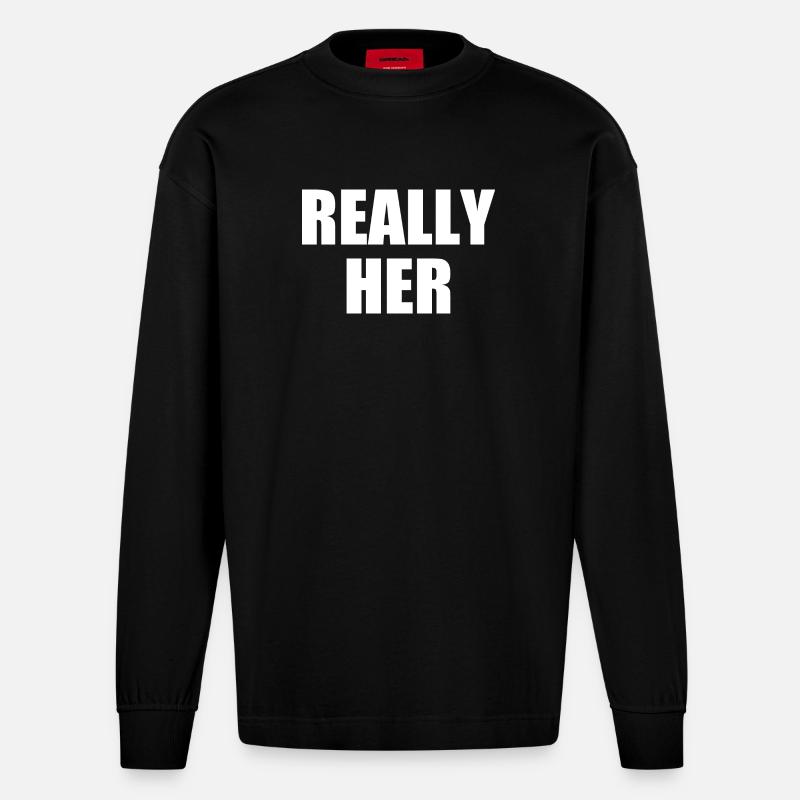 really her - Heavyweight Oversized Organic Langarmshirt Made in EU - SOLID BLACK
