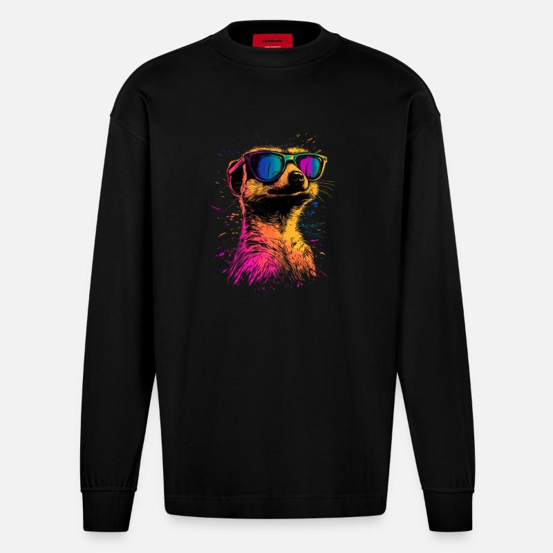 Erdmännchen Sonnenbrille Bunt Süßes Erdmännchen - Heavyweight Oversized Organic Langarmshirt Made in EU - SOLID BLACK