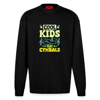 Children cool kids play Cymbals - Heavyweight Oversized Organic Longsleeve Shirt Made in EU - SOLID BLACK - Front