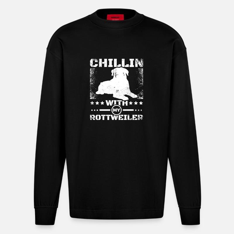 Chillin avec mon rottweiler - Manches longues bio épais oversize fabriqué en UE - SOLID BLACK