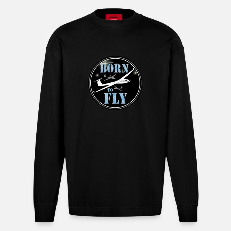 Né pour voler - Manches longues bio épais oversize fabriqué en UE - SOLID BLACK