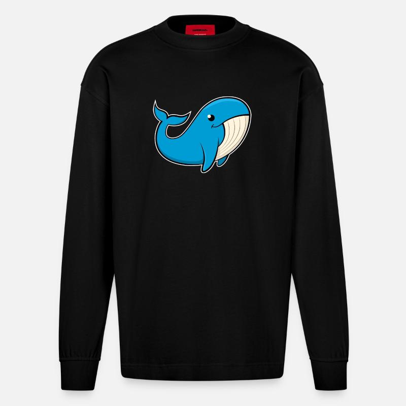 Image joyeuse d’une baleine bleue - Manches longues bio épais oversize fabriqué en UE - SOLID BLACK