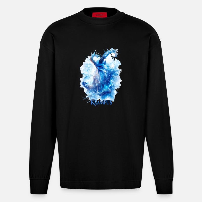 Krampus in einer Eislandschaft - Heavyweight Oversized Organic Langarmshirt Made in EU - SOLID BLACK