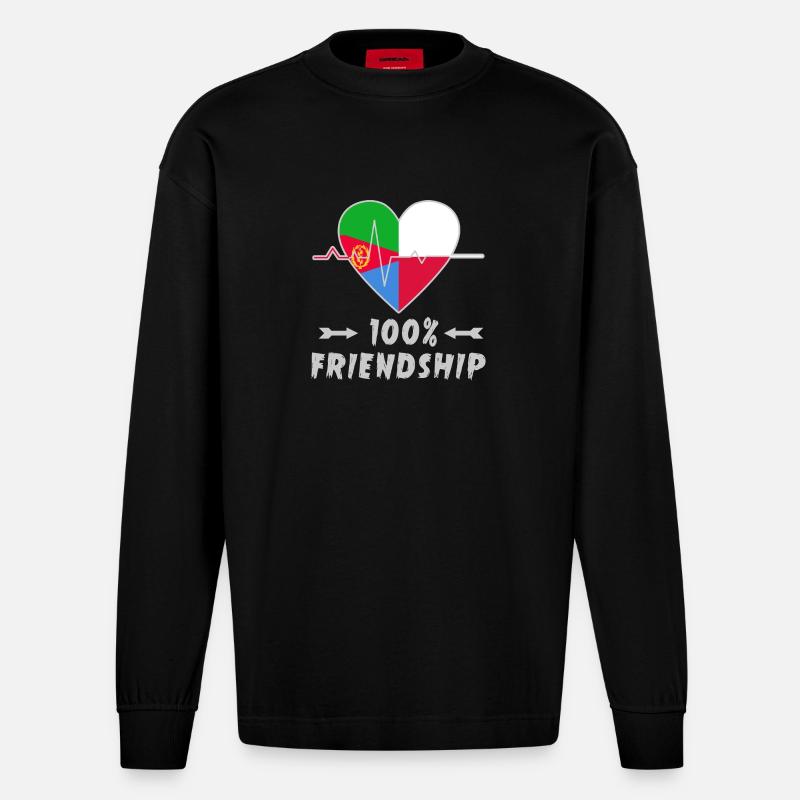 Eritrea und Polen 100% Freundschaft - Heavyweight Oversized Organic Langarmshirt Made in EU - SOLID BLACK