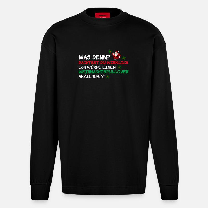 Weihnachtspullover Weihnachtsmann Weihnachten - Heavyweight Oversized Organic Langarmshirt Made in EU - SOLID BLACK