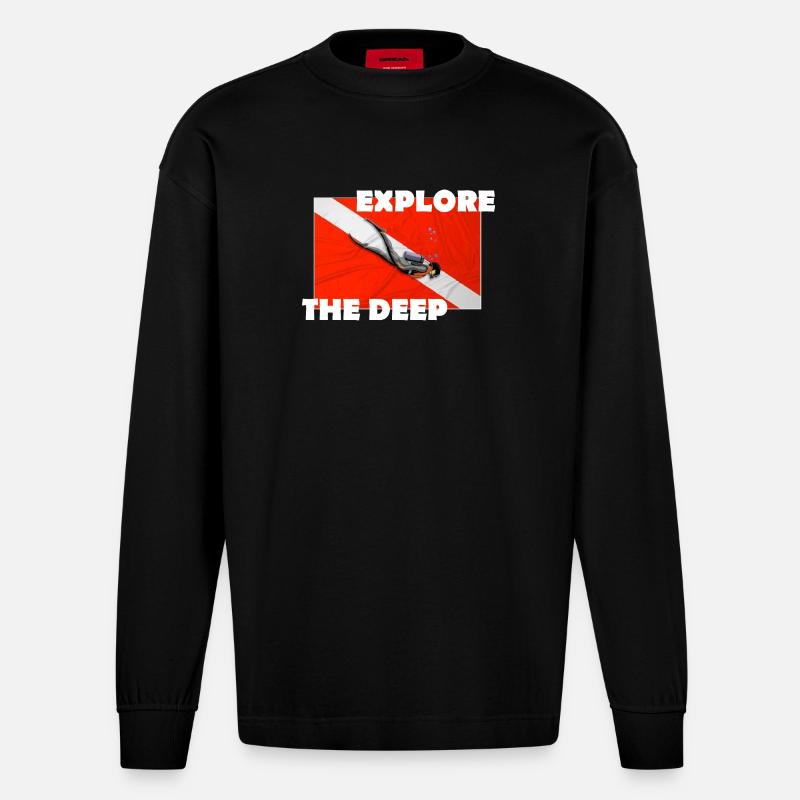 EXPLORE THE DEEP - Heavyweight Oversized Organic Langarmshirt Made in EU - SOLID BLACK