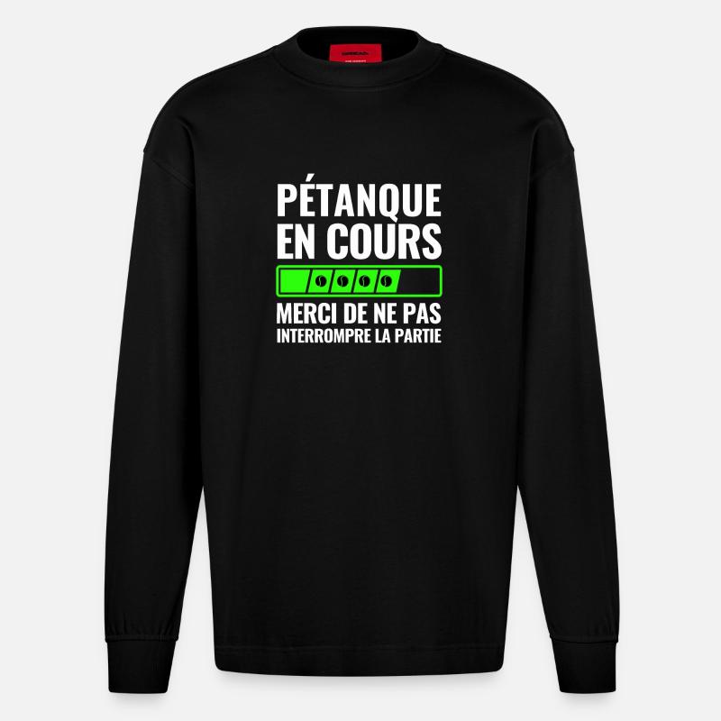 Pétanque In Arbeit - Heavyweight Oversized Organic Langarmshirt Made in EU - SOLID BLACK