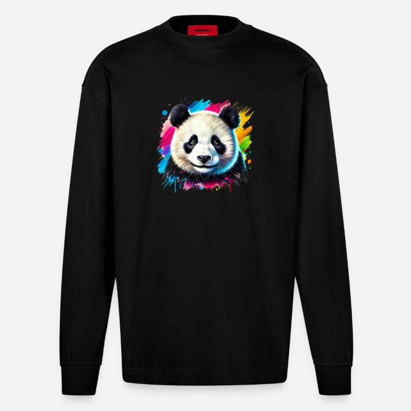 Panda - Heavyweight Oversized Organic Langarmshirt Made in EU - SOLID BLACK