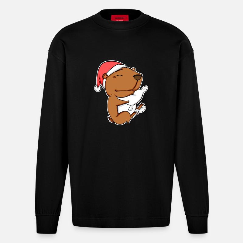 Capybara Cadeau Capybara - Manches longues bio épais oversize fabriqué en UE - SOLID BLACK