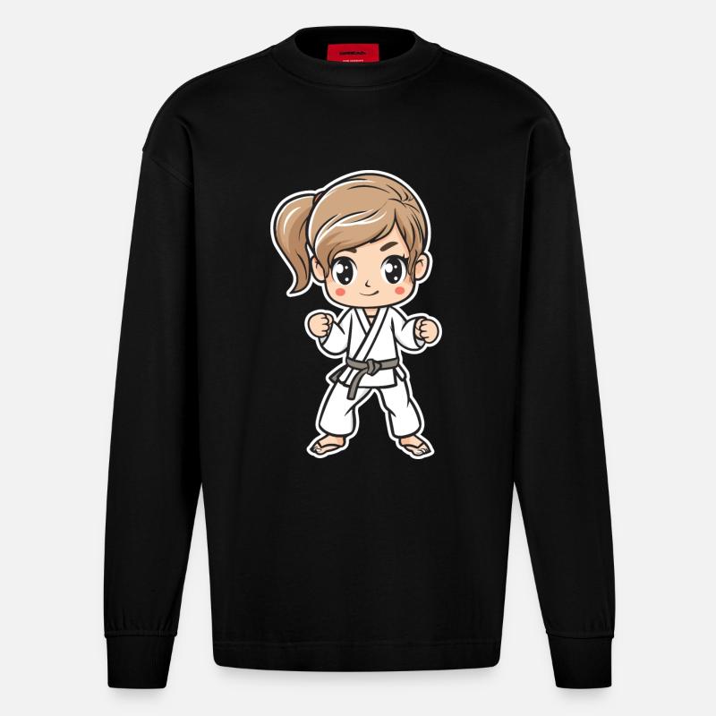Karate Mädchen Comic - Heavyweight Oversized Organic Langarmshirt Made in EU - SOLID BLACK