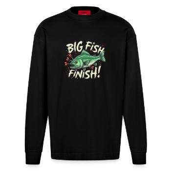 Darts big fFish finish Dart High Finish 170 - Heavyweight Oversized Organic Langarmshirt Made in EU - SOLID BLACK - Vorne