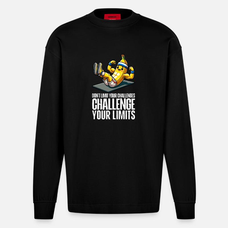 Challenge Your Limits Bodybuilder Bauchmuskeln - Heavyweight Oversized Organic Langarmshirt Made in EU - SOLID BLACK