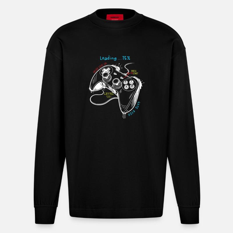 Controller-Kunst im Retro-Gaming-Stil - Heavyweight Oversized Organic Langarmshirt Made in EU - SOLID BLACK