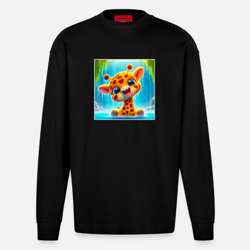 Giraffe - Heavyweight Oversized Organic Langarmshirt Made in EU - SOLID BLACK
