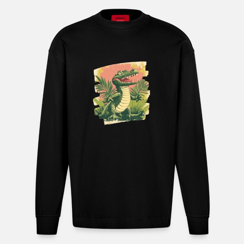 Krokodil - Heavyweight Oversized Organic Langarmshirt Made in EU - SOLID BLACK