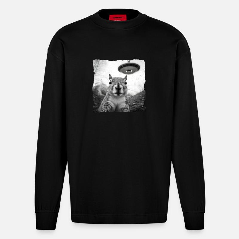 Alien Eichhörnchen Begegnung – Lustiges Sci-Fi - Heavyweight Oversized Organic Langarmshirt Made in EU - SOLID BLACK
