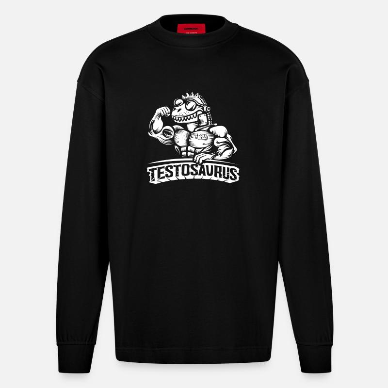 Testosaurus – Der muskulöse Cybersaurus - Heavyweight Oversized Organic Langarmshirt Made in EU - SOLID BLACK