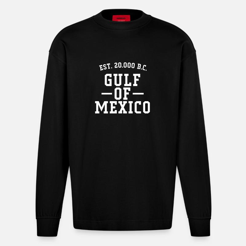 Golfe du Mexique (lettres blanches) - Manches longues bio épais oversize fabriqué en UE - SOLID BLACK