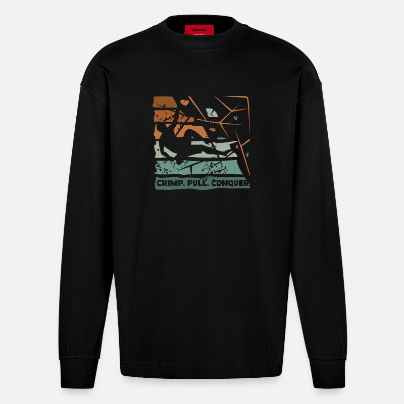 Bouldern – Crimp. Pull. Conquer. - Heavyweight Oversized Organic Langarmshirt Made in EU - SOLID BLACK