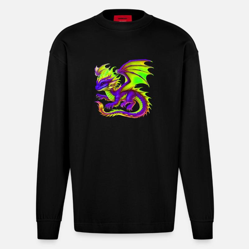 Drache - Heavyweight Oversized Organic Langarmshirt Made in EU - SOLID BLACK