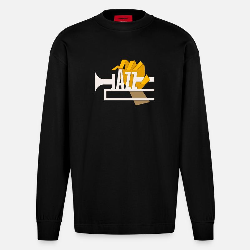 Tshirt Jazz Trompete - Heavyweight Oversized Organic Langarmshirt Made in EU - SOLID BLACK