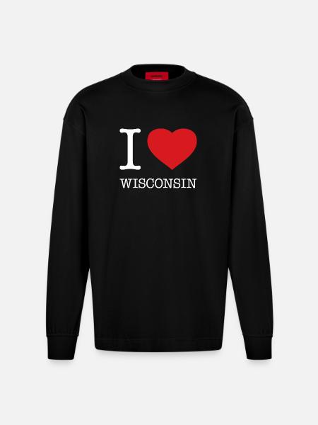 I LOVE WISCONSIN - Heavyweight Oversized Organic Longsleeve Shirt Made in EU - SOLID BLACK