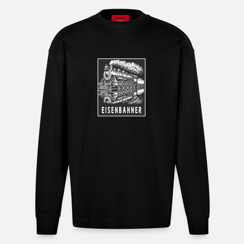 Dampflok Eisenbahner Retro - Heavyweight Oversized Organic Langarmshirt Made in EU - SOLID BLACK